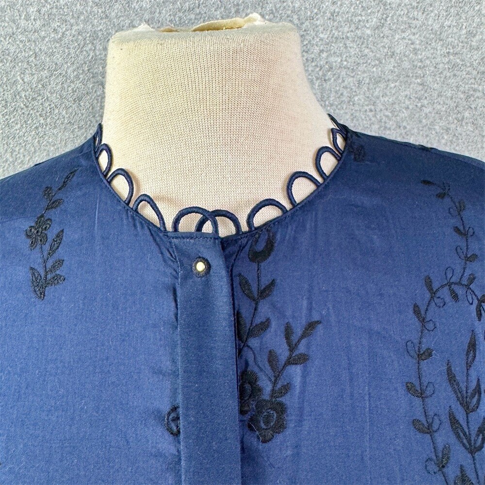 Elie Tahari Womens Tunic Cotton Silk Blend Blouse Floral Embroidery Lace Hem M - Picture 5 of 14
